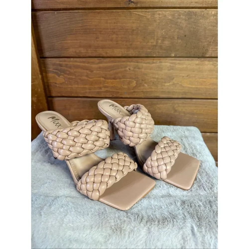 Mixx Shoes Angie braided Heeled sandals slip-on square toe Sz 9 NWOT